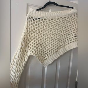 One shoulder One Size Cropped Cream Sweater From Anthropologie!